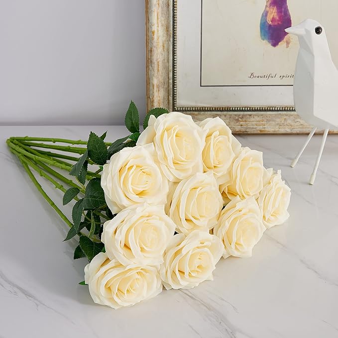 Artificial Rose 10pcs Open Flower Bouquet Faux Rose Stems - Image 5