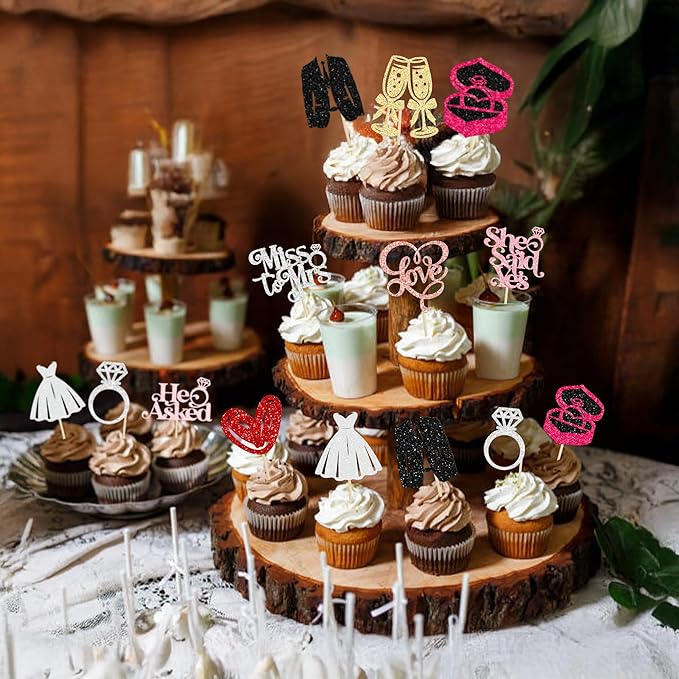 Gyufise 30Pcs She Said Yes Cupcake Toppers Glitter Diamond Ring I Do Love - Image 4