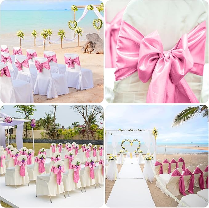 50 PCS Pink Satin Chair Sashes Bows Universal Chair Ribbon Ties Back Sash - Image 7