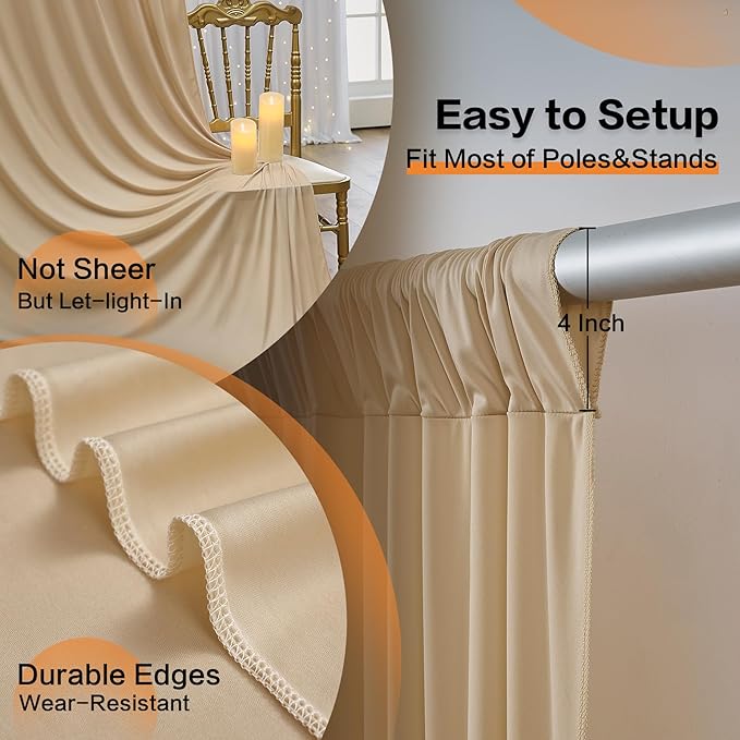 40×14 ft Wrinkle Free Beige Backdrop Curtain - Image 4