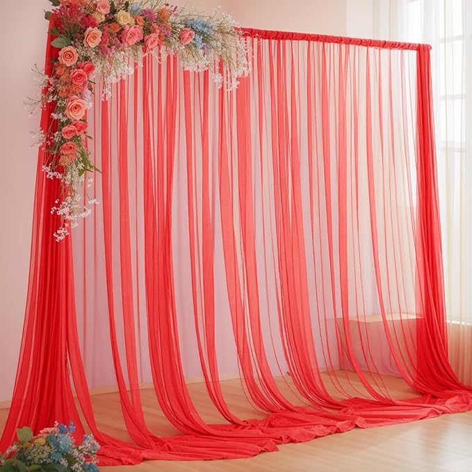 10x10ft Red Tulle Backdrop Curtain by Partisky