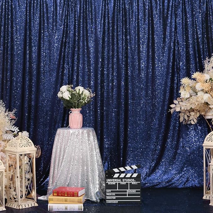 Eternal Beauty Navy Blue Sequin Backdrop, 5x7 Ft Glitter Background Curtains - Image 7