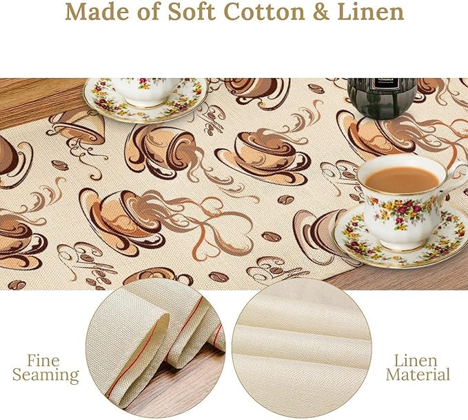Coffee Time Table Runner, Farmhouse Retro Coffee Cup Tea Party Cafe Table - Image 5