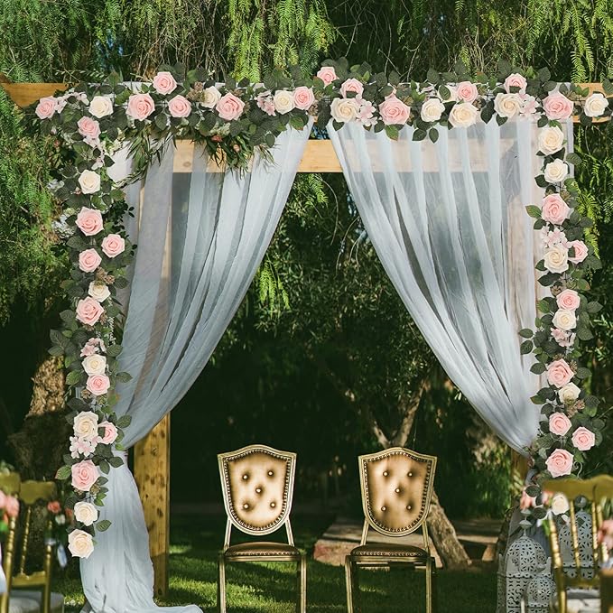 5FT Artificial Rose Flower Burgundy Fake Floral Garland - Image 5