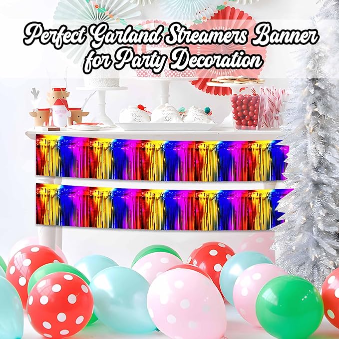 6 Pack 10 Ft Rainbow Foil Fringe Garland Metallic Streamers Tinsel Banner Wall - Image 4