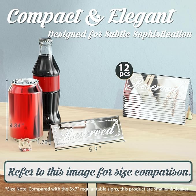 12 Pcs 6" x 2" Silver Reserved Table Signs, Mirrored Double Sided Table Tent - Image 2