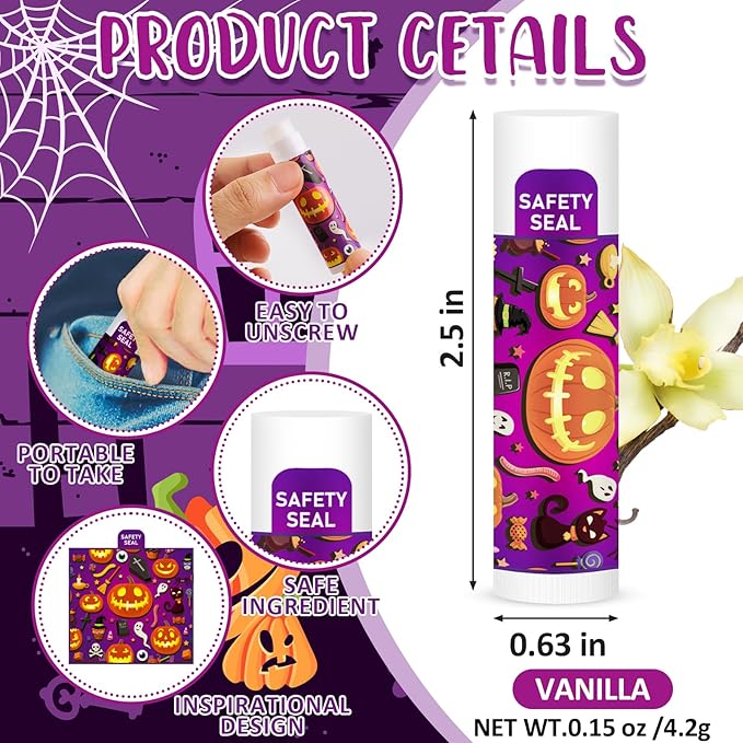DMSKY 60 Pcs Halloween Lip Balm Bulk, Halloween Party Favors Halloween Treat - Image 3