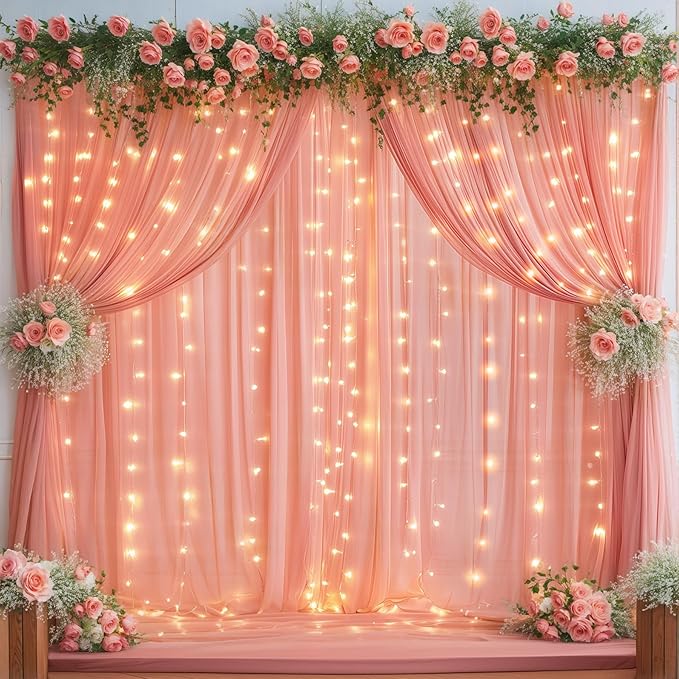 10ft x 10ft Dusty Rose Chiffon Backdrop Curtain - Image 8