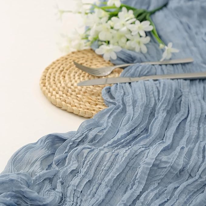 12Pcs Gray-Blue Cheesecloth Table Runner 120 Inch10FT Gray-Blue Rustic Boho - Image 5