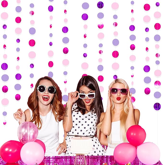 Pink and Purple Party Decorations Circle Dots Garland Hot Pink Lavender Hanging - Image 7