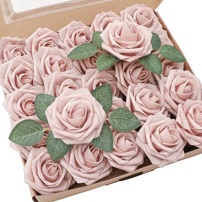 Floroom Artificial Flowers 25pcs Real Looking Shabby Blush Foam Fake Roses by Floroom