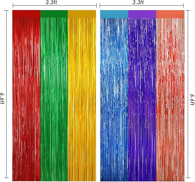 Rainbow Metallic Tinsel Foil Fringe Curtains Backdrop - Image 4