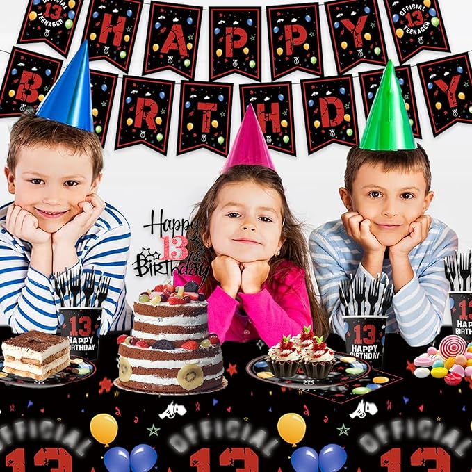 123pcs 13th Red and Black Party Decorations, Happy Birthday Banner Flags Paper - Image 8