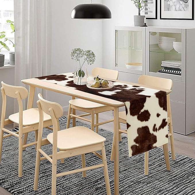 Cow Skin Print Table Runner, Safari Wildlife Brown Country Farm Cowhide Pattern - Image 4