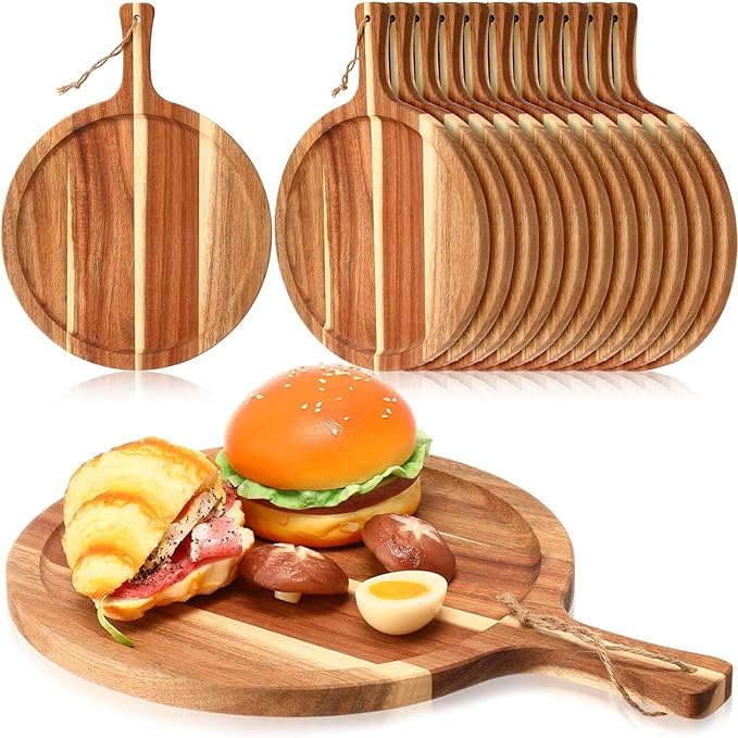 Pizza Boards with Handle 14 inch, Pizza Cutting Board Set of 6, Acacia Wood by Kionuicno