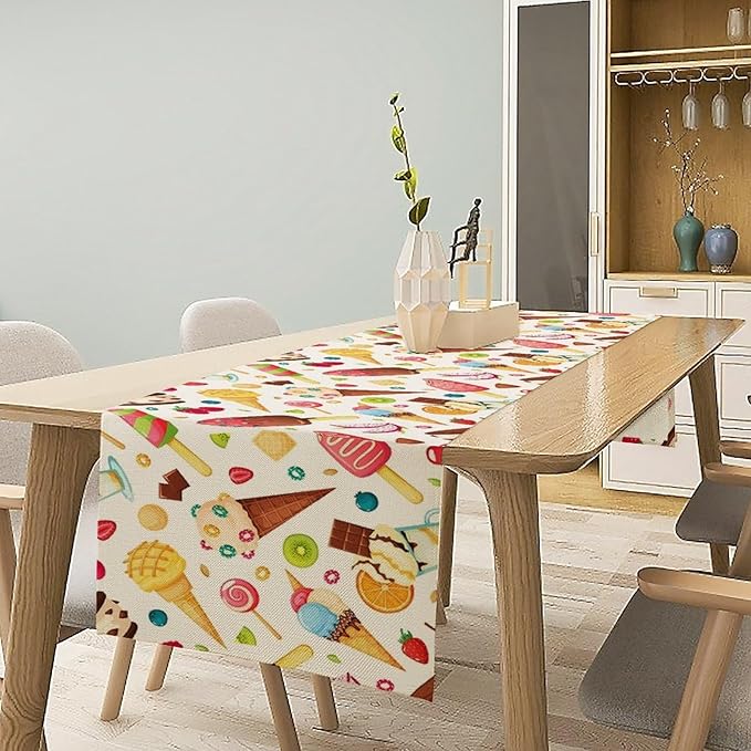 Ice Cream Table Runner, Fruit Ice Popsicles Cold Summer Desserts Seasonal - Image 2