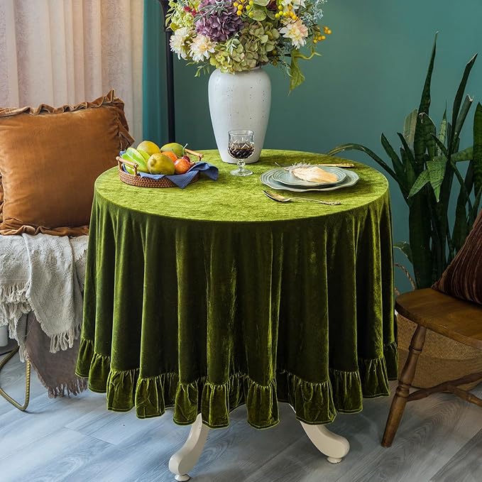 Velvet Tablecloth Luxurious Solid Round Table Cloth, Oblong Retro Farmhouse - Image 2