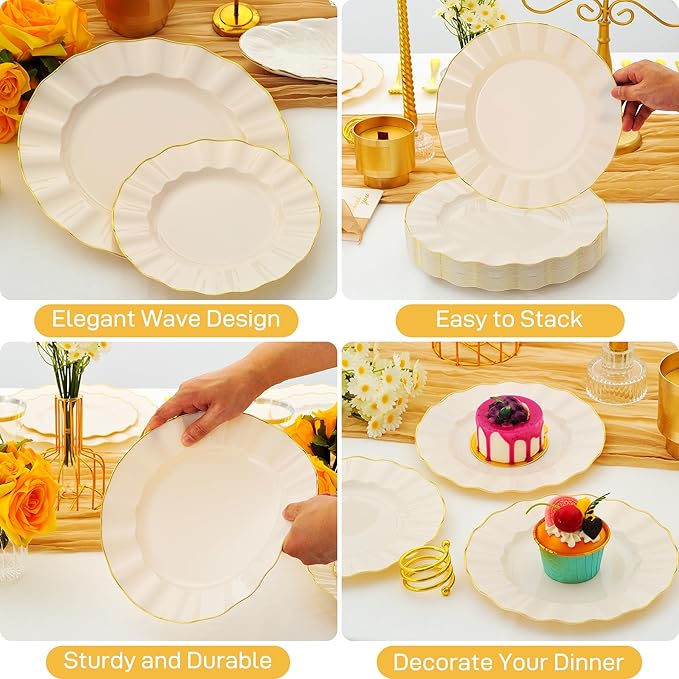60Pcs Heavy Weight Ivory Plastic Plates - Image 3