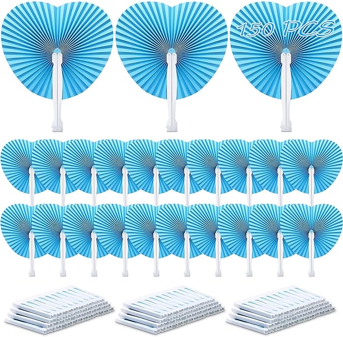 Unittype 150 Packs Wedding Paper Fans Heart Shaped Folding Handheld Fans by Unittype
