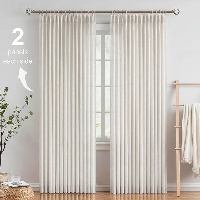 Vision Home Natural Pinch Pleated Semi Sheer Curtains Textured Linen Blended - Image 2