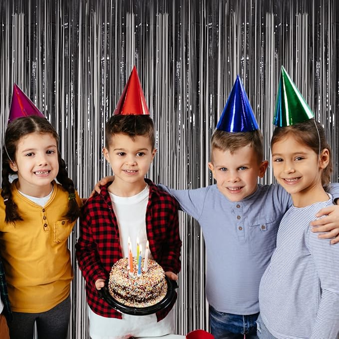 4 Pack Black Foil Fringe Backdrop Curtains, Tinsel Streamers Birthday Party - Image 9