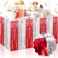 3 Pack Red and Silver Foil Fringe Table Skirts Metallic Tinsel Streamers by LANTIANCHEN