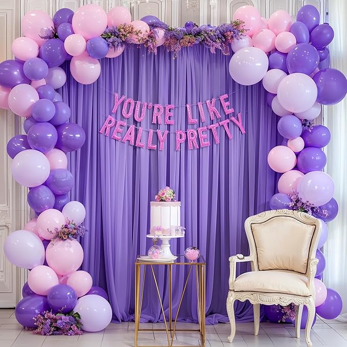 10ft x 10ft Purple Backdrop Curtains, Wrinkle-Free Sheer Chiffon Fabric Photo - Image 8