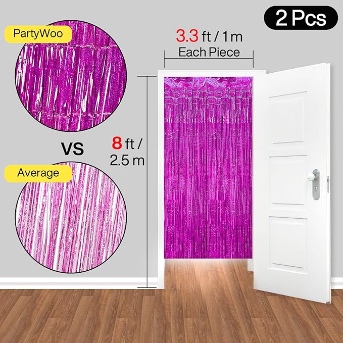PartyWoo Foil Fringe Curtain Hot Pink, Fringe Backdrop, Tinsel Backdrop - Image 6