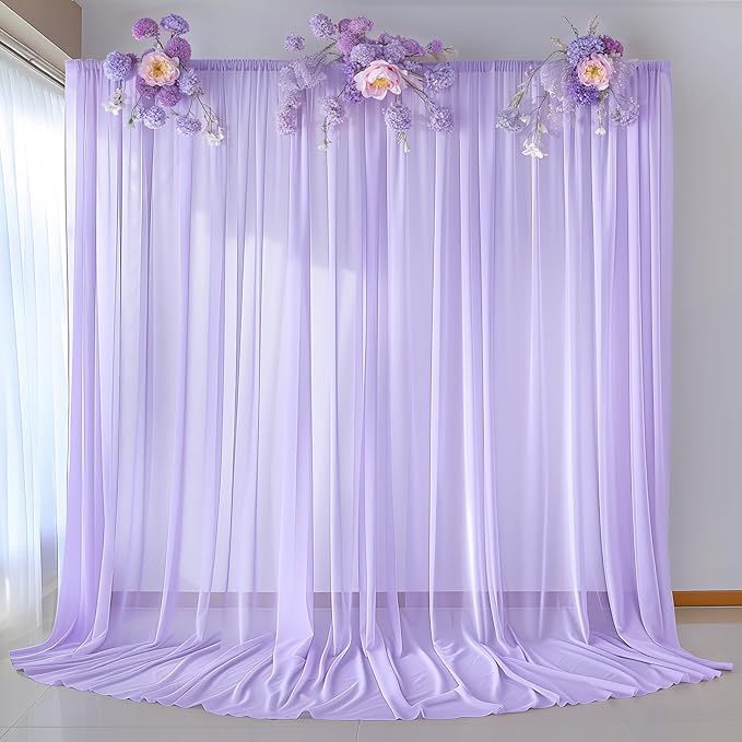 10ft x 10ft Lilac Backdrop Curtains, Wrinkle-Free Sheer Chiffon Fabric Photo - Image 2