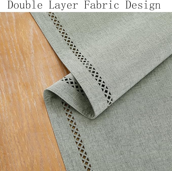 Burlap Style Farmhouse Table Runner, 13 x 48 Inch Grey, Rustic Geometric Hollow - Image 3