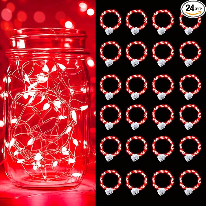 pozzolanas 24 Pack Red Battery Operated String Lights - 7ft Waterproof Fairy by pozzolanas