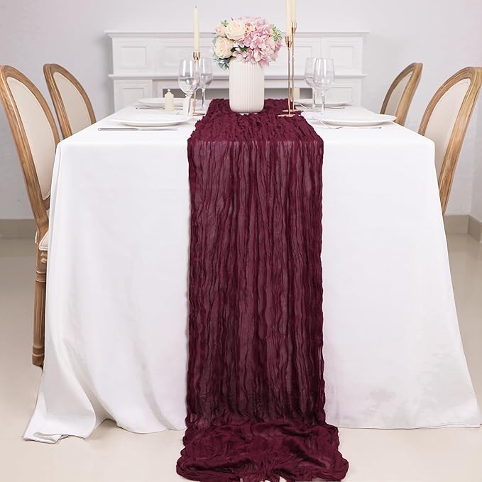 Snowkingdom 10 Ft Burgundy Red Fall Thanksgiving Cheesecloth Table Runner - Image 3