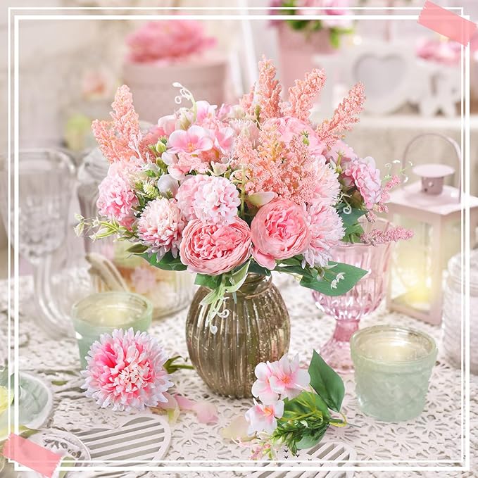 Zeyune 8 Pcs Wedding Silk Flowers Fake Silk Flowers Faux Bouquet Hydrangea - Image 6