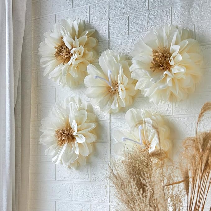 12PCS White Daisy Tissue Paper Pom Poms, Butterfly Birthday Decorations - Image 4