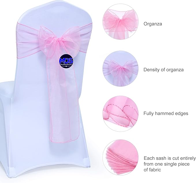 MDS Pack of 200 PCS Organza Chair Sashes Wider Dining Chair Bows Ribbon Tie Back - Image 2