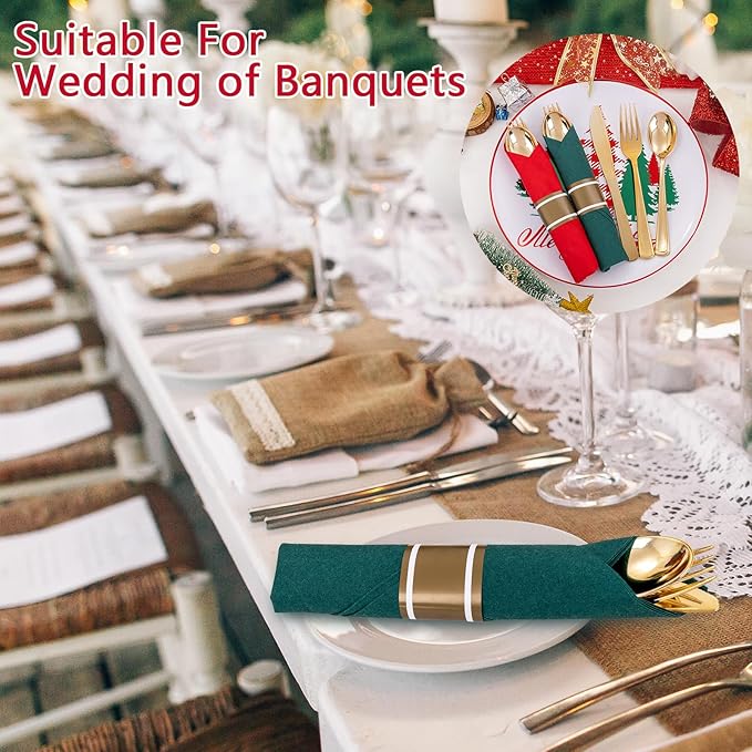 Supernal 240pcs Christmas Rolled Plastic Silverware, Wrapped Plastic Cutlery Set - Image 7