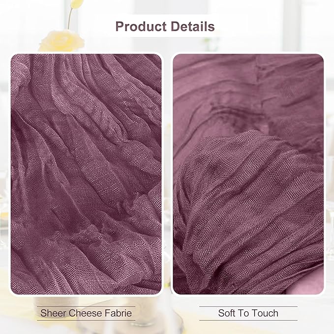 6 Pack Dusty Purple Cheesecloth Table Runner 35x120 Inch 10Ft Rustic Gauze - Image 3