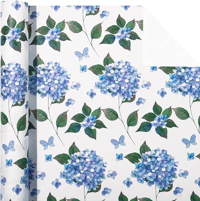 WRAPAHOLIC 30 Inch Jumbo Kraft Hydrangea Floral Wrapping Paper Roll - Image 2