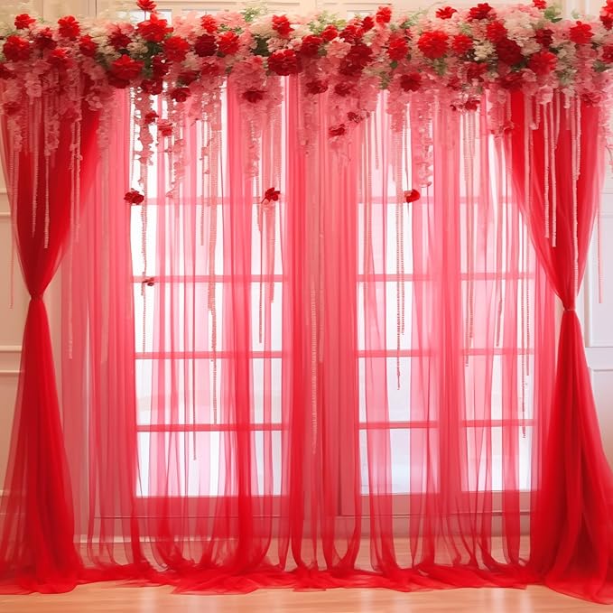 20x10 Red Tulle Backdrop Curtains by WishCare
