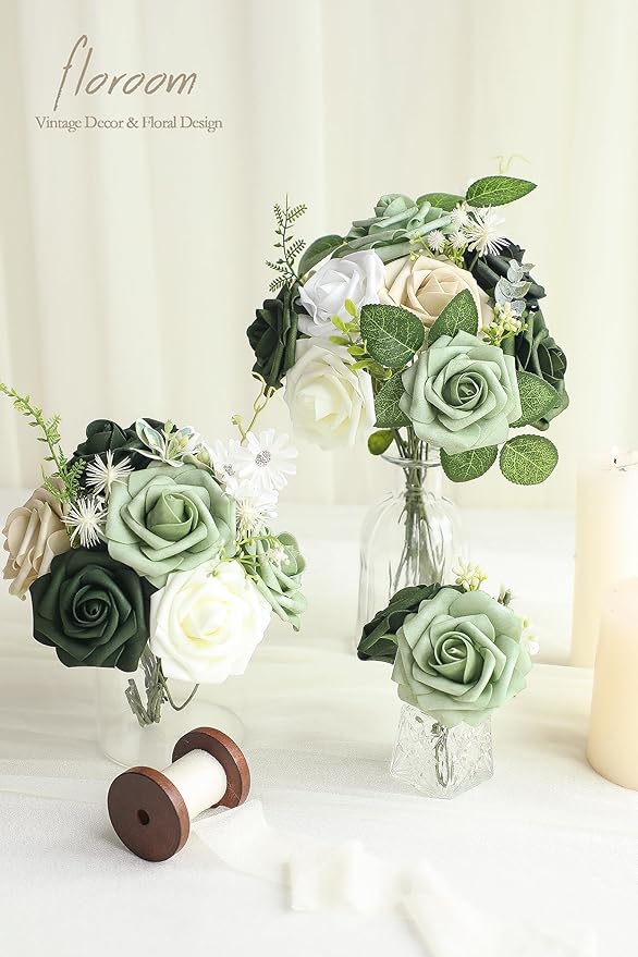 Floroom Artificial Flowers 25pcs Real Looking Elf Green Foam Fake Roses - Image 4