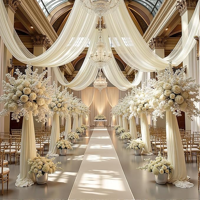 Wedding Arch Draping Fabric 2 Panels 18Ft Nude Sheer Chiffon Curtain Drapes 6 - Image 7