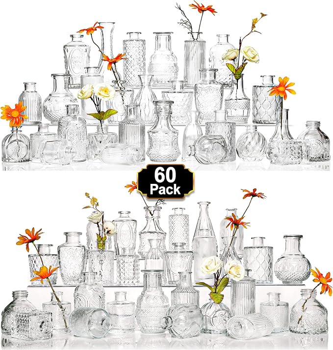 Arme Glass Bud Vase Set of 60 Pcs, Small Clear Glass Bud Vases in Bulk by Arme
