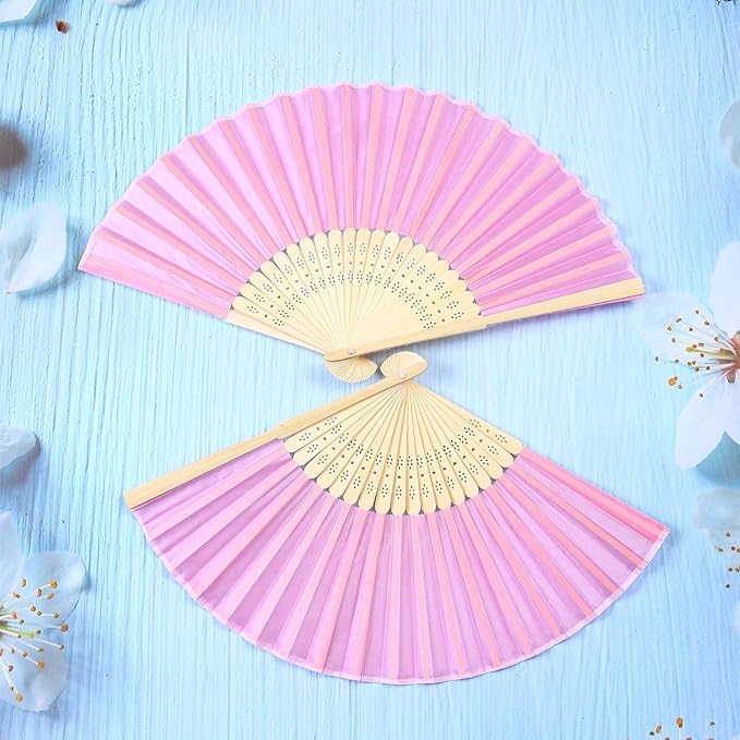 Aneco 18 Pieces Pink Handheld Cloth and Bamboo Folding Fans - Image 4