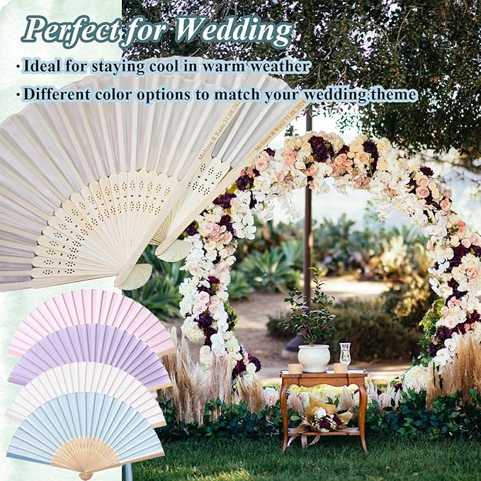 60 Set Personalized Cream Wedding Fans - Image 4