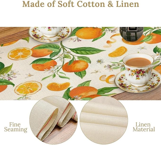 Spring Summer Orange Table Runner Vintage Citrus Lemon Fruit Mandarin Floral - Image 5