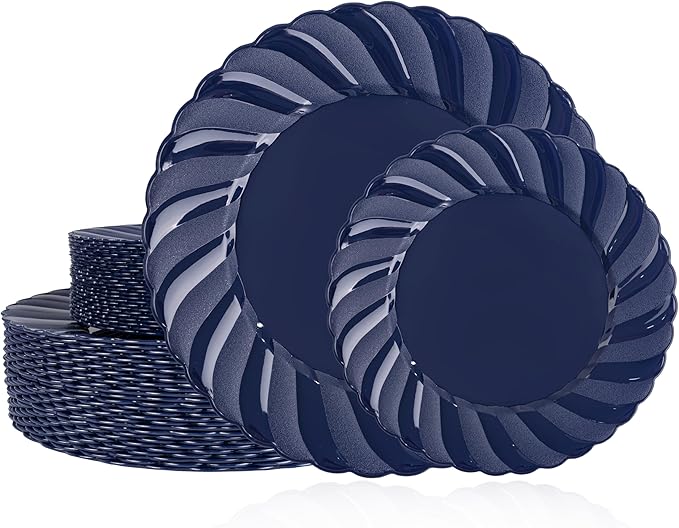 U-QE 60 Pcs Blue Plastic Plates by U-QE