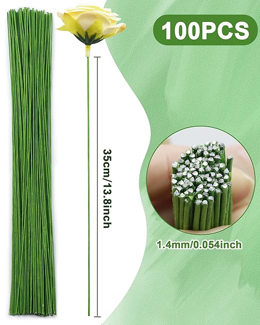 100 PCS FIVEIZERO 18 Gauge LightGreen Floral Wire Stems - Image 2
