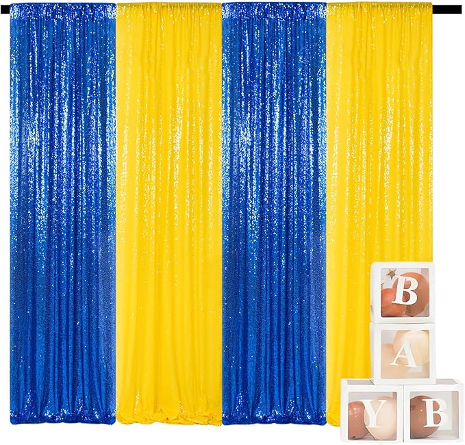ShinyBeauty Sequin Backdrop Yellow and Royal Blue Backdrop Set of 4, 2FTx8FT - Image 5