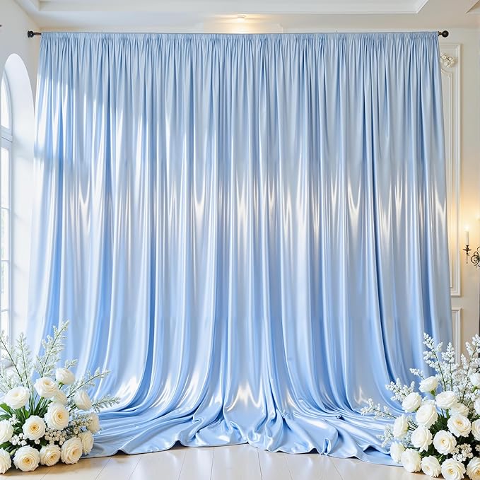 Blue Satin Backdrop Curtains 2 Panels by WishCare