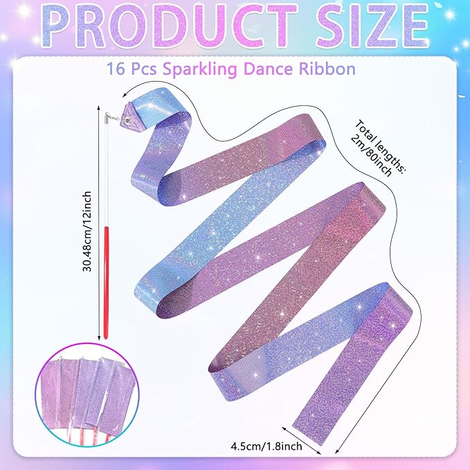 16 Pcs Sparkling Dance Ribbon for Kids Rhythmic Gymnastics Birthday Party - Image 2